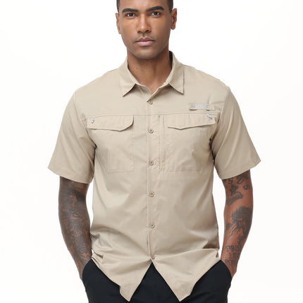Summer UPF 50+ Men's Short Sleeve Fishing Shirts, Breathable Cargo Shirt, Button Down Tactical Shirts Cooling for Hiking Safari