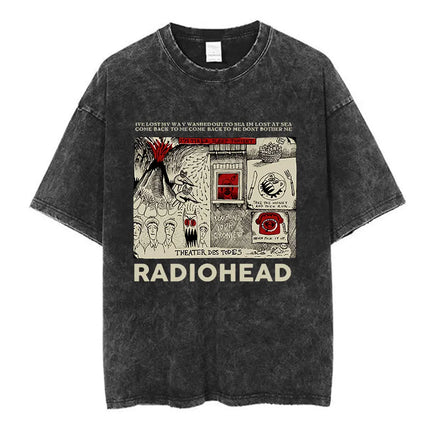 Radiohead Rock Band Washed Cotton T-Shirt Men Women Hip Hop Music Tee Fashion Short Sleeve T-shirt Summer Oversized T-shirts Tops