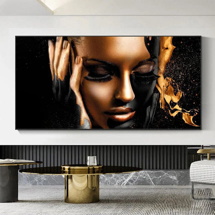 Fashion Beautiful Woman Wall Art Poster Luxury Gold Mural Modern Home Decor Canvas Painting Picture Print Living Room Decoration