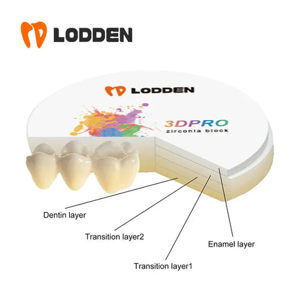 LODDEN 3D Pro Multilayer Zirconia Block Dental Lab CAD CAM Open System 98x10-25mm 43-49% High Strength Zirconia Vita16