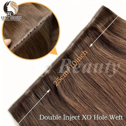 Brown Butterfly Hole Weft Hair Extensions Straight Invisible Twin Tab Weft Natural Blonde P4-27 Hole Weft Human Hair Extensions