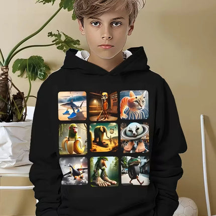 Funny Cappuccino Assassino Hoodies Boys Girls Funny Italian Brainrot Print Hoodie Long Sleeve Hooded Tops Kids Humor Sweatshirts
