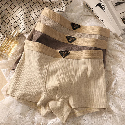 3PCS/Pack Cotton Hygroscopic Breathable Underpants Men Comfortable Mesh Crotch Panties Soft Solid Striped Men's Boxer Underwear