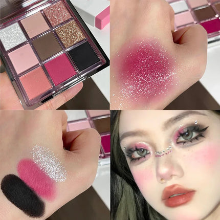9 Colors Dark Punk Smoked Eyeshadow Palette Blue Black Pearl Matte Eye Shadow Makeup Palette Brightening Shimmer Lying Silkworm