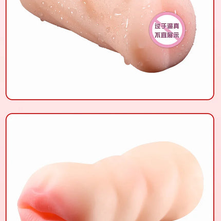 Realistic 3-IN-1 Male Masturbator - Deep Throat + Artificial Pussy + Rubber Vagina, Oral Blowjob Adult Sex Toy