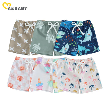 ma&baby 6M-4Y Infant Toddler Kid Baby Boy Swimsuit Animal Shell Coconut Tree Print Shorts Children Beachwear Bathing Suit