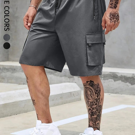 Men's Plain Regular Style Cargo Shorts with Adjustable Drawstrings and Zippers, Casual Shorts, Suitable for Summer Basketball and Beach Vacation, Daily Travel, Fitness and Other Scenes