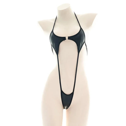 Sexy Jumpsuit Bandage Patent Leather Bikini Straps Bandage Bodysuit Beach Girl One-piece Bikini Costume Women Pajamas Lingerie