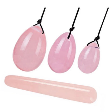 Pure Natural Rose Quartz Yoni Egg Vaginal Muscles Tightening Ball Women Kegel Exerciser Pink Crystal Egg Massage Ball and Wand