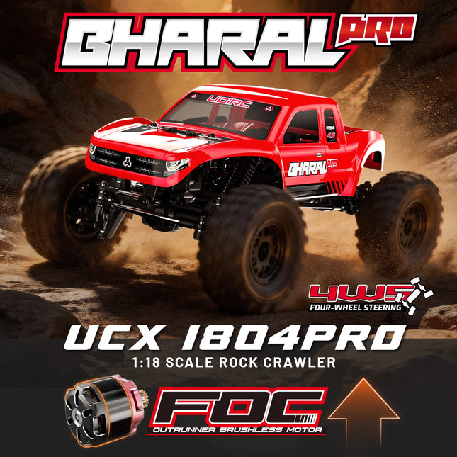 UDIRC UCX1804PRO 1:18 Scale RC Rock Crawler Four-Wheel Steering FOC Outrunner Brushless Motor All Terrains Off-Road Truck Adult
