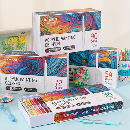 Languo Acrylic Painting Gel Pen Set 36/90 Colors Retractable 0.7mm Handbook Pen Multi-Color Student Writing Drawing Marker Pens
