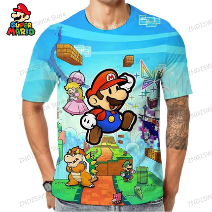 Parent-child Wear Quick Dry Men's Children's T-Shirt Mens Clothes Super Mario T-shirts 2024 110-6XL Y2k Short Sleeve 3D Print