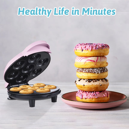 Mini Donut Maker Machine Makes 7 Doughnuts 700W Double Sided Heating Non Stick Coating Family Party Electric Donut Equipment