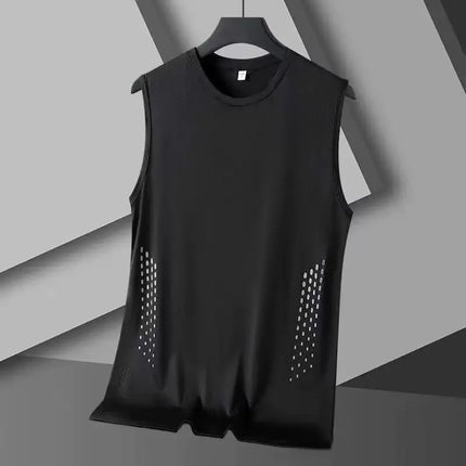 Summer Mesh Men Vest Sleeveless Printed Round Neck Ice Silk Basketball Loose Running Fitness Men Tank Tops T Shirt
