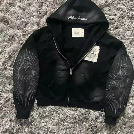 Y2K New Korean Version of College Style Spice Girl Zipper Hoodie Women Harajuku Casual Loose Fleece Thick Sweatshirt Punk Hoodie