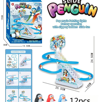 Electric Duck Track Rail Racing Slide Duckling Climbing Stairs Baby Toy LED Lights Musical Slide Roller Coaster Toys for Gift