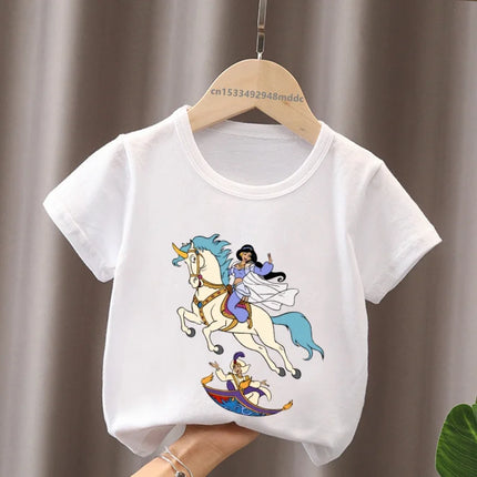 Hot Sale Aladdin Jasmine Princess Print Cartoon Kids T-Shirts Girls Clothes Baby Boys Short Sleeve T-shirt Summer Children Tops