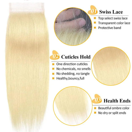 613 Straight Closure 4x4 Transparent Lace Blonde Closure Brazilian Remy Human Hair Lace Closure Pre Plucked for Women Free Part