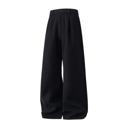 Heavyweight Textured Wool Casual Trousers Men Draping Loose Straight-Leg Suit Trousers Versatile Long-Length Pants