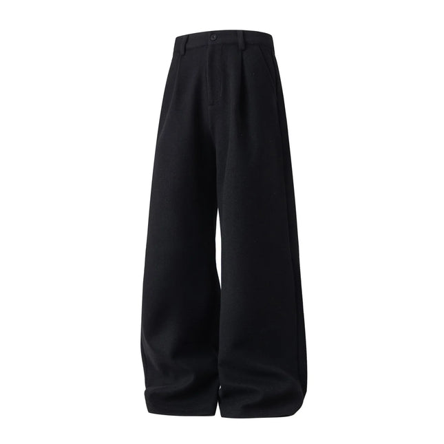 Heavyweight Textured Wool Casual Trousers Men Draping Loose Straight-Leg Suit Trousers Versatile Long-Length Pants
