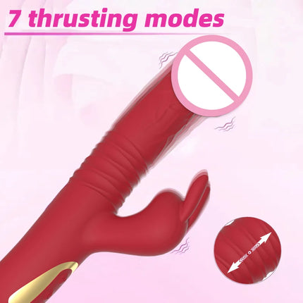 2 in 1 Rabbit Vibrator Automatic Telescopic Rotation G-Spot Clitoris Stimulator Female Dildo Sex Toys Goods for Women Adults 18