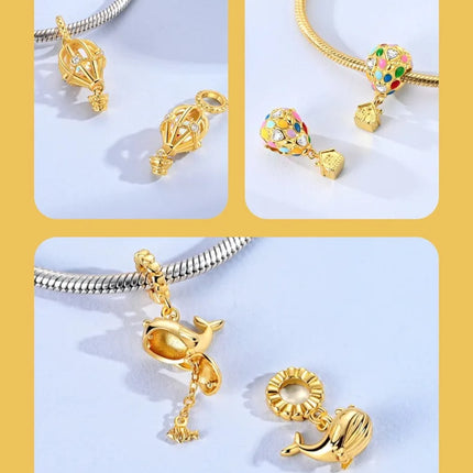 Gold Color Charms 925 Sterling Silver Original Golden Safety Chain Round Spacer Clip Charm DIY Jewelry For Women Bracelet Gift
