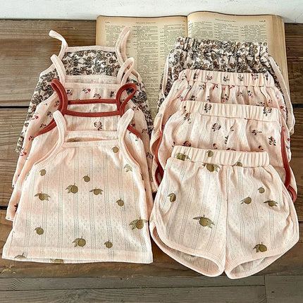 Baby Clothes Sets Summer Toddler Girl Strap Suits Cotton Printing Kids Boy Tops Tee and Shorts Infant Tracksuit Newborn Set