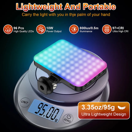 LED Video light, 2500K-6500K RGB selfie light, iPhone-CRI 97+, 2200mAh camera light, 3CCT/RGB 360° full color /20 lighting effec