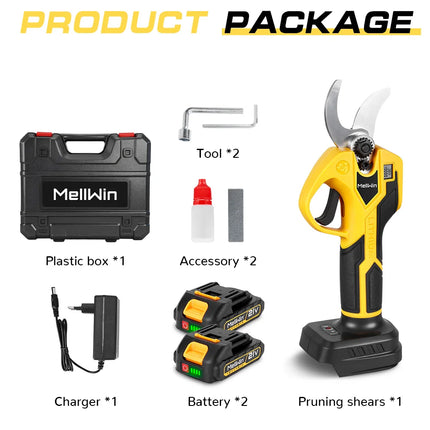 MELLWIN Brushless 32mm Electric Pruner Shear Fruit Tree Bonsai Cordless Pruning Scissors Power Tools For Makita 18V Battery Pin