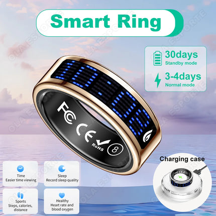 Display Screen Smart Ring Bluetooth Connection Heart Rate Sleep Monitoring Multi-function Ring Multiple Sports Modes Waterproof