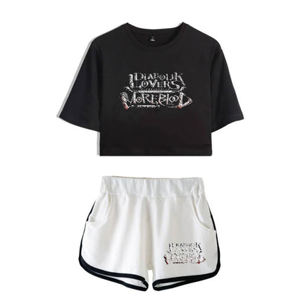 Fashion Youthful Print Diabolik Lovers Short Sleeve Sexy Shorts+lovely T-shirts Dew navel Pretty Girl suits Two Piece Set