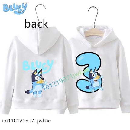 Boys Girls Casual Tops Birthday Party Wear Bluey Birthday Number Print Hoodie Kids 1-9Y Front Back Design Long Sleeve Sweatshir