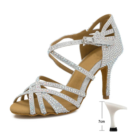 Latin Dance Shoes Women High Heels Hot Selling Diamond-encrusted Sandals Indoor Soft-soled Stage Game Party Social Ballroom Girl