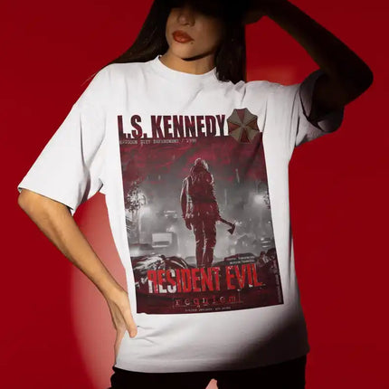 Resident Evil Requiem Leon S. Kennedy T-Shirt RE4 Remake Style Raccoon City Survivor Zombie Killer Horror Game Merch T-shirt