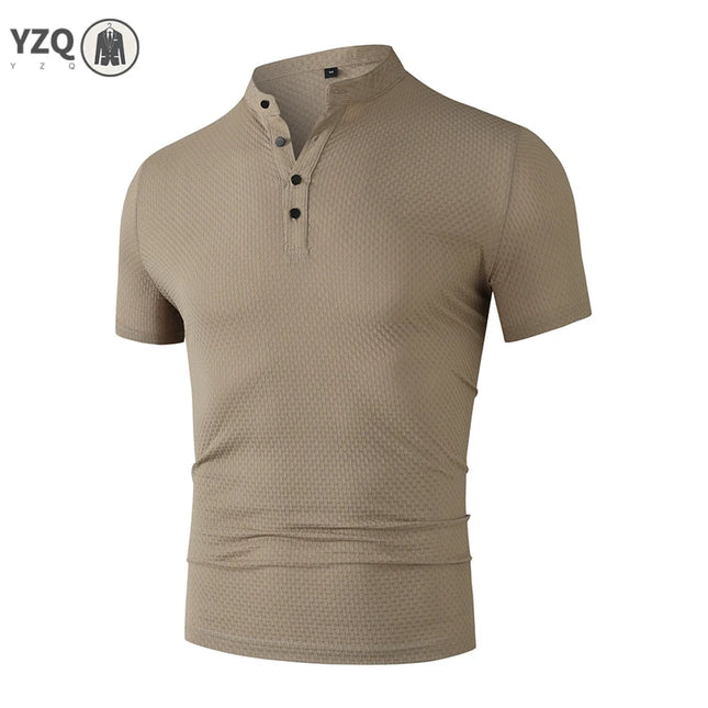 Men's Business Casual Short Sleeve POLO Shirt Bone Flower Solid Color Breathable Comfortable Fashion Summer Versatile Top