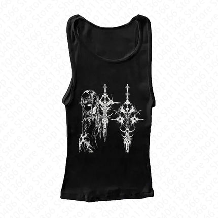 Y2k Style Aesthetic Sweet Sexy Tank Tops Women Sleeveless Casual Cartoon Print Tanks Harajuku All Match Cropped Grunge Emo Girls