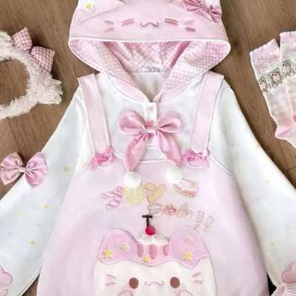 Japanese Style Soft Cute Strawberry Caramel Pudding  Print Fleece Lined Oversize Plaid Hoodie for Girls Autumn Winter
