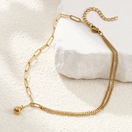 1 Piece Stylish Double Layer Anklet 304 Stainless Steel Paperclip Link Chain With Pendant Anklet Jewelry for Women  26cm long