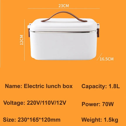 110V/220V/12V Electric Lunch Box Portable Car Fast Food Heater Office 304 Stainless Steel Bento Box Insulated Lunch Box 1.8L