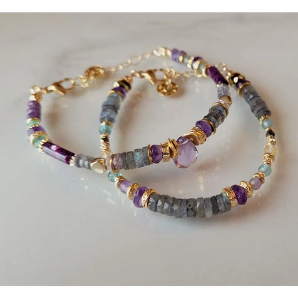 Amethyst and Labradorite Jewelry Semi-Precious Stone Bracelet Beaded Bracelet for Women