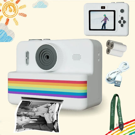 Kids Camera Instant Print,2.8 Inch Screen, USB charging,Children Digital Camera 3 Rolls Paper, Christmas Birthday Gift Toys