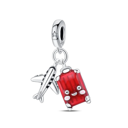 925 Sterling Silver Travel Passport Trunk Charms Fit Original Bracelet Diy Airplane Earth Beads for Jewelry Making Gift