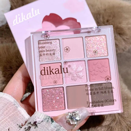 Romantic Pink Flower 9-Colors Glitter Eyeshadow Matte Shimmer Pink Brown Shiny Eye Shadow Girl Makeup Palette Lasting Cosmetic