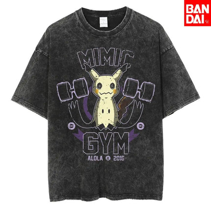 Pokemon Gastly Haunter Gengar T Shirt Men 2026 Summer Vintage Acid Wash Oversized Tee Japanese Anime Streetwear Hip Hop Harajuku