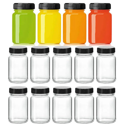 2oz Glass Shot Bottles with lids - Small Clear Jars for Ginger，Wellness Shots, Juice, Travel mini Reusable Wide Mouth bottles