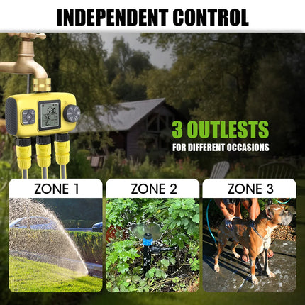 Insoma 3-Outlet Automatic Water Timer Garden Irrigation Watering System Independent Control Sprinkler Programmer Tools