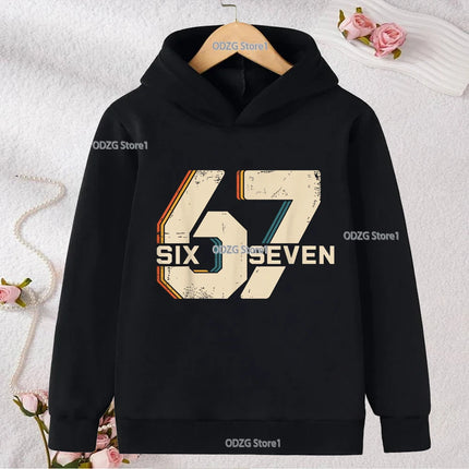 Autumn Winter Six Seven Cool Concise Print Kid Hoodies Fashion Boys Girls Long Sleeved Hooded Casual Warmer Children's Pullovers