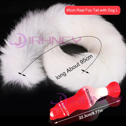 Dog Dildo With 35/65/95cm Fox Tail Silicone Butt Plug Cosplay Adult Sex Games Long Anal Plug Tail Animal Dildos for Women Penis