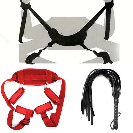 Nylon Open Leg BDSM Bondage Kit Restraints Soft Ankle Handcuffs Leather Whip 18 Adult Games Erotic Sex Toys For Couples Sex Shop