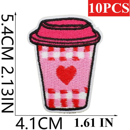 10PCS Wholesale Pink Car Shape Embroidery Pink Love Style Patches DIY Cloth for Hats/T-shirt/Jeans Girls Kids Valentine Iron on